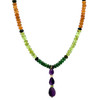 Spessartite Garnet Natural, Peridot, Tsavorite, Black Tourmaline, and Amethyst Necklace