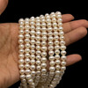 Bridal White Pearl Freshwater Strand 7x6mm Button Smooth Cut June Birthstone