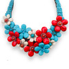 Handmade Gorgeous Bib Choker Turquoise & Red Agate 20" Unique Necklace