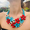 Handmade Gorgeous Bib Choker Turquoise & Red Agate 20" Unique Necklace
