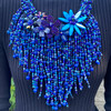 Handmade Waterfall Necklace Royal Blue 18" Unique Tassels Bib Jewelry