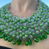 Stunning Handmade Necklace 20" Faceted Green Beads Drops Gala Cluster Choker