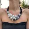 Handmade Necklace 20" Floral Black Onyx Unique Freshwater Shell and Pearls Bib Choker