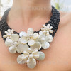 Mother of Pearl Shells 20" Cascading in Black Onyx Beads Handmade Choker Bib Necklace