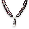 Garnet Natural Button 6mm & Plain Pearl Twisted Gemstone Necklace