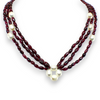 Garnet Natural Balloon & Plain Pearl Three Strand Gemstone Necklace