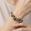 Multi Semiprecious Handmade Carved Fancy Shape Gem Stones Bracelet