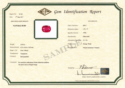 Full gem lab authenticity certificate