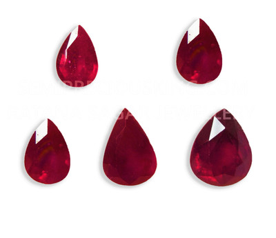 Ruby Pear Facet Cut Pigeon Blood Color 5 Pieces Layout Set Loose Precious Gemstone