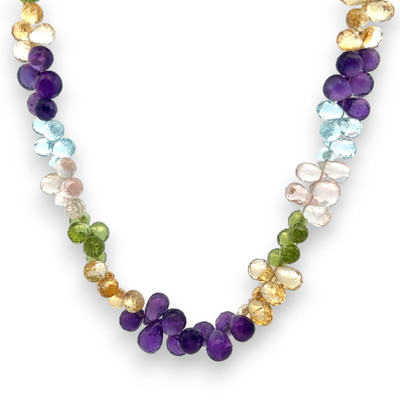Swiss Blue Topaz Natural Rose Quartz Peridot Citrine Amethyst Gemstone Semi Necklace