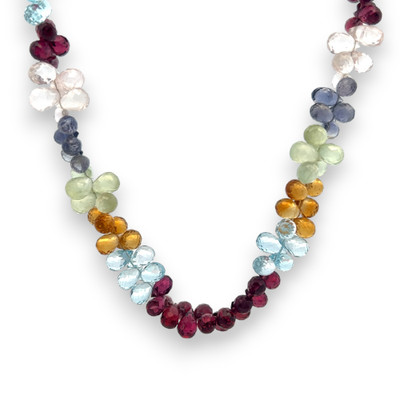 Prehnite Natural Citrine Swiss Blue Topaz Rhodolite Rose Quartz Iolite Gemstone Necklace