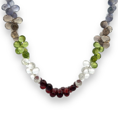Natural Handmade Necklace Rodholite, White Topaz,Peridot, Iolite, Smoky Quartz Gemstone Faceted Dew Drop Jewelry
