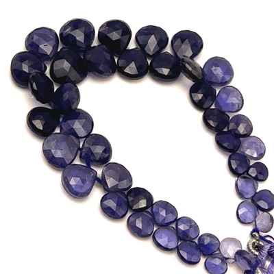 Natural Iolite Briolette Faceted Heart Shape Beads | 6x5-10.5mm | 43 Pcs 71 Carats | Prussian Blue VS Clarity | Semiprecious Gemstone Jewelry Making