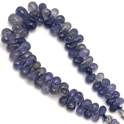 Natural Iolite Briolette Faceted Drop Beads | 6.5x4.5-11x7mm | 70 Pcs 105 Carats | Hyacinth Blue VS Clarity | Semiprecious Gemstone Jewelry Making