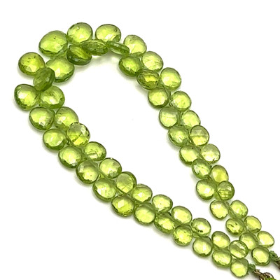 Natural Peridot Briolette Faceted Flat Heart Beads | 5-9mm | 58 Pcs 64 Carats | Intense Green VS Clarity | Semiprecious Gemstone Jewelry Making
