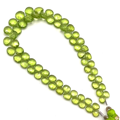 Natural Peridot Briolette Faceted Flat Heart Beads | 5-7.5mm | 64 Pcs 65 Carats | Intense Green VVS Clarity | Semiprecious Gemstone Jewelry Making