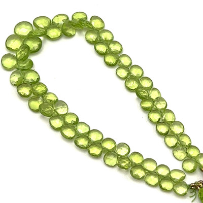 Natural Peridot Briolette Faceted Flat Heart Beads | 5-7mm | 66 Pcs 50 Carats | Intense Green VVS Clarity | Semiprecious Gemstone Jewelry Making