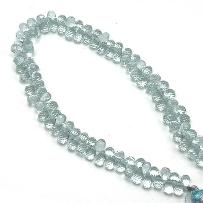 Natural Aquamarine Briolette Faceted Drop Beads | 7x4mm | 105 Pcs 73 Carats | Baby Blue VVS Clarity | Semiprecious Gemstone Jewelry Making