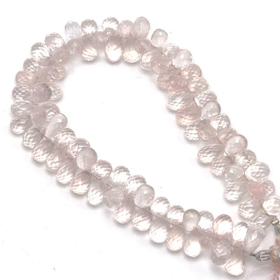 Natural Rose Quartz Briolette Faceted Drop Beads | 9x6mm | 84 Pcs 176 Carats | Baby Rose Pink VVS Clarity | Semiprecious Gemstone Jewelry Making