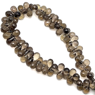 Natural Smoky Quartz | Briolette Facet Cut | Drop Shape | Gemstone Beads | 9x6mm | Cedar Brown Color | 90 Pcs 145 Carats | 8.6 Inch VVS Clarity | June Birthstone | Jewelry Making Supplies