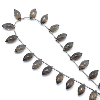 Natural Smoky Quartz | Briolette Facet Cut | Rice Shape | Gemstone Beads | 14x7mm | Mocha Brown Color | 20 Pcs 81 Carats | 9.5 Inch VVS Clarity | June Birthstone | Jewelry Making Supplies