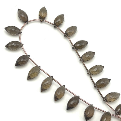 Natural Smoky Quartz | Briolette Facet Cut | Rice Shape | Gemstone Beads | 14x7mm | Mocha Brown Color | 19 Pcs 78 Carats | 8.1 Inch VVS Clarity | June Birthstone | Jewelry Making Supplies