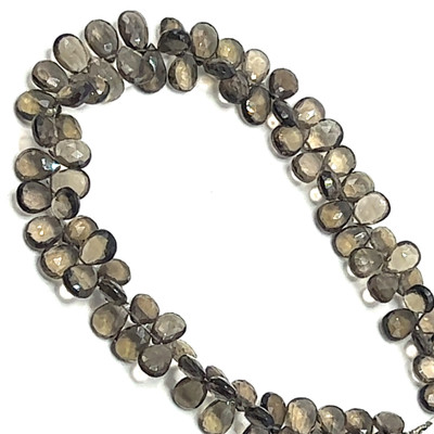 Natural Smoky Quartz | Briolette Facet Cut | Pear Shape | Gemstone Beads | 7x6,8x6,9x6mm | Mocha Brown Color | VVS Clarity | 83 Pcs 94 Carats | 12 Inch | Jewelry Making | June Birthstone