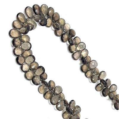 Natural Smoky Quartz | Briolette Facet Cut | Pear Shape | Gemstone Beads | 8x6,9x6mm | Mocha Brown Color | VVS Clarity | 79 Pcs 103 Carats | 12 Inch | Jewelry Making | June Birthstone