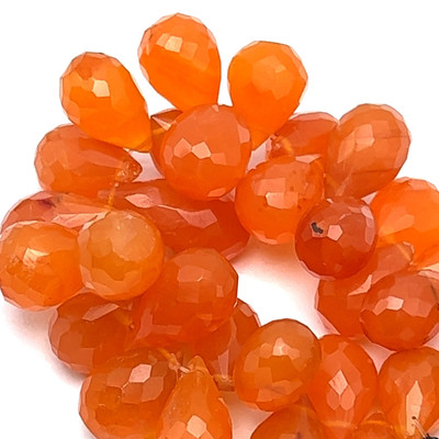Natural Carnelian Gemstone Beads | Drop Briolette Faceted Cut | 12x8-17x9mm | VVS Clarity | Sandstone Orange Color | 29 Pcs 164 Carats | 4 Inch Drilled Strand | Jewelry Craft Supply