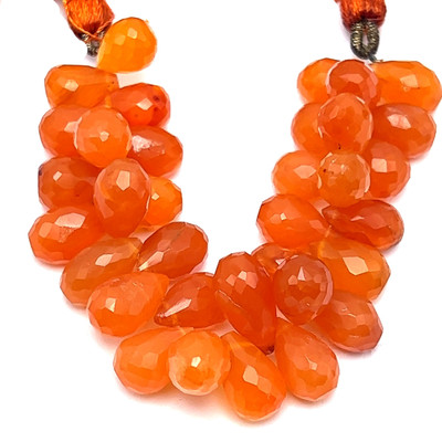 Natural Carnelian Gemstone Beads | Drop Briolette Faceted Cut | 11x8,12x8mm | VVS Clarity | Sandstone Orange Color | 34 Pcs 143 Carats | 4.4 Inch Drilled Strand | Jewelry Craft Supply