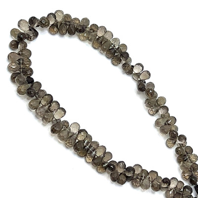 Natural Smoky Quartz | Briolette Facet Cut | Drop Shape | Gemstone Beads | 6x4,7x4mm | Mocha Brown Color | VVS Clarity | 110 Pcs 80 Carats | 12.4 Inch | Necklace Making