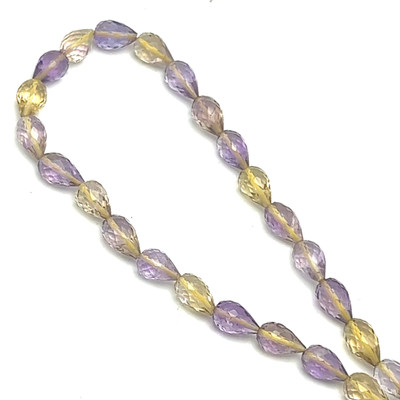Natural Bolivian Ametrine Faceted Briolette Drop Beads | 9x6mm | 25 Pcs 45 Carats | Light Purple-Yellow Orange | VVS Clarity | Semiprecious Loose Gemstone for Jewelry Making