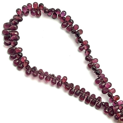 Natural Rhodolite | Briolette Facet Cut | Drop Shape | Gemstone Beads | 5x3–6x4mm | Mulberry Color | 115 Pcs 55 Carats | VVS Clarity | June Birthstone | Jewelry Making