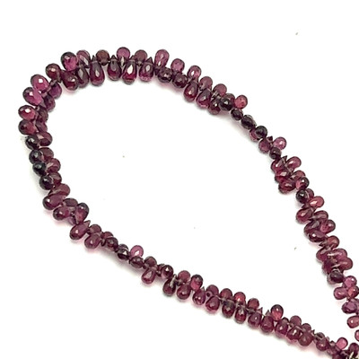 Natural Rhodolite | Briolette Facet Cut | Drop Shape | Gemstone Beads | 3.5x2–6x4mm | Mulberry Color | 136 Pcs 43 Carats | VVS Clarity | June Birthstone | Jewelry Making | for Love, Compassion and Emotional Healing