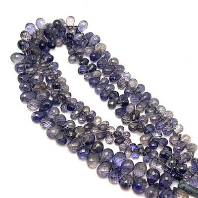 Natural Iolite Faceted Briolette Drop Beads | 5x4, 6x4, 7x5, 8x5, 9x6mm | 204 Pcs 193 Carats | Hyacinth Blue | VS Clarity | Tanzania Mines Loose Gemstone for Jewelry Making