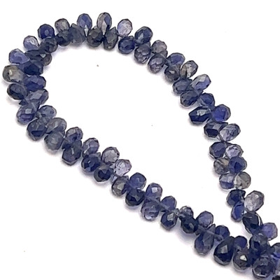 Natural Iolite Briolette Beads | Faceted Drop 6x4,7x5mm | 82 Pcs 51 Carats | Ultramarine Blue | VS Clarity | Tanzania Mines September Birthstone for Jewelry Making