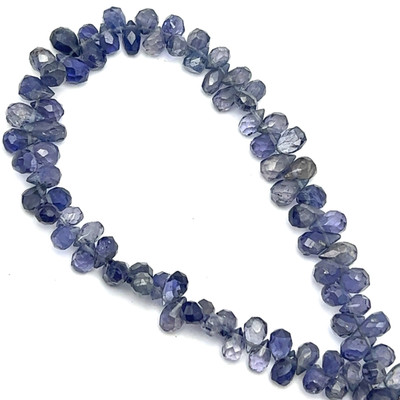 Natural Iolite Briolette Beads | Faceted Drop 7x5mm | 82 Pcs 56 Carats | Hyacinth Blue | VS Clarity | Tanzania Mines September Birthstone for Jewelry Making