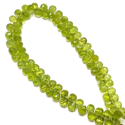 Natural Arizona Peridot Briolette Drop Faceted Beads | 7x5mm | 84 Pcs 74 Carats | Intense Green | VVS Clarity | 8 Inch Strand Semiprecious Gemstone Jewelry Making