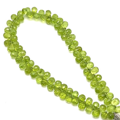 Natural Arizona Peridot Drop Briolette Faceted Beads | 6x4mm | 88 Pcs 66 Carats | Intense Green | VS Clarity | 8 Inch Strand Semiprecious Gemstone Jewelry Making