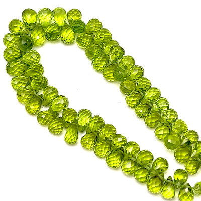Natural Arizona Peridot Briolette Faceted Drop Beads | 7x5mm | 69 Pcs 72 Carats | Intense Green | VVS Clarity | 7.8 Inch Strand Semiprecious Gemstone Jewelry Making