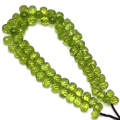 Natural Arizona Peridot Drop Briolette Faceted Beads | 6x4, 7x5, 8x5mm | 70 Pcs 72 Carats | Intense Green | VVS Clarity | 6.45 Inch Strand Semiprecious Gemstone Jewelry Making