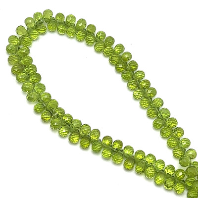 Natural Arizona Peridot Briolette Faceted Drop Beads | 7x5mm | 95 Pcs 116 Carats | Intense Green | VVS Clarity | 10.2 Inch Strand Semiprecious Gemstone Jewelry Making