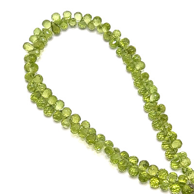 Natural Arizona Peridot Drop Briolette Faceted Beads | 5x3mm | 91 Pcs 49 Carats | Parrot Green | VVS Clarity | 8 Inch Strand Semiprecious Gemstone Jewelry Making