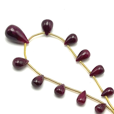 Natural African Ruby Drop Beads | 7x5-14x8mm Plain Smooth | 11 Pcs 32 Carats | Crimson Red | VVS Clarity | 5.7 Inch Length July Birthstone Gemstone Jewelry Making