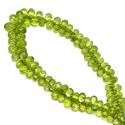 Natural Arizona Peridot Briolette Faceted Drop Beads | 7x5mm | 97 Pcs 71 Carats | Intense Green | VVS Clarity | 7.6 Inch Strand Semiprecious Gemstone Jewelry Making