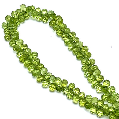 Natural Arizona Peridot Drop Briolette Faceted Beads | 5x3mm | 101 Pcs 51 Carats | Intense Green | VVS Clarity | 7 Inch Strand Semiprecious Gemstone Jewelry Making