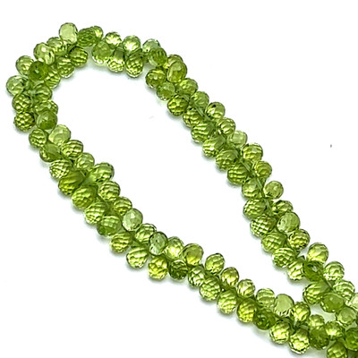 Natural Arizona Peridot Briolette Faceted Drop Beads | 5x3mm | 97 Pcs 53 Carats | Intense Green | VVS Clarity | 7 Inch Strand Semiprecious Gemstone Jewelry Making