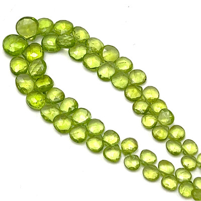 Natural Arizona Peridot Briolette Faceted Heart Pear Beads | 5-8mm | 60 Pcs 62 Carats | Parrot Green | VS Clarity | 7.2 Inch Strand Semiprecious Gemstone Jewelry Making