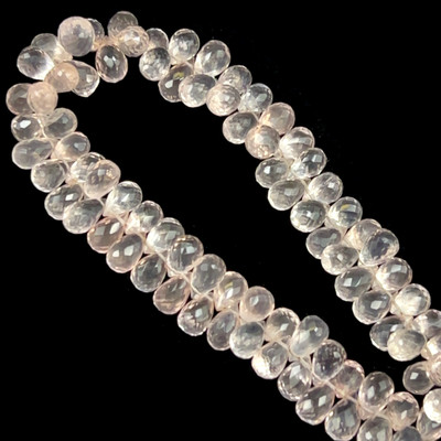 Rose Quartz Natural 9x6, 10x6mm Drop Briolette Facet Cut Crepe Pink Drilled Gemstone
