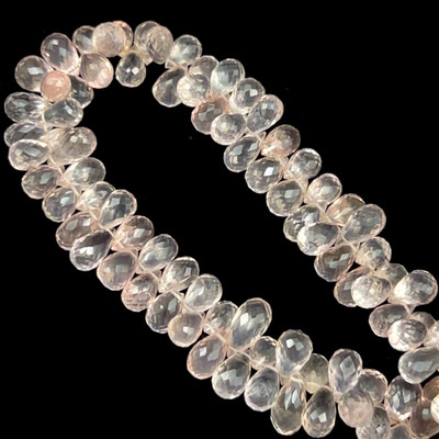 Rose Quartz Natural Drop Briolette Facet Cut Crepe Pink 9x6, 10x6mm Drilled Birthday Gemstone